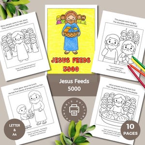 Jesus Feeds 5000 Coloring Pages, Sunday School Bible Story, PDF Download