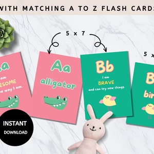 Cartes flash ABC imprimables, cartes d’affirmation alphabet, enfants de pleine conscience, affirmation des tout-petits, notes de boîte à lunch, cartes d’affirmation pour les enfants