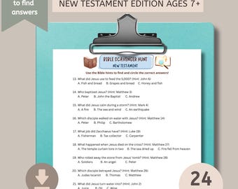 New Testament Bible Scavenger Hunt, Printable Activity for Kids, Sunday School, Youth Group, Bible Study