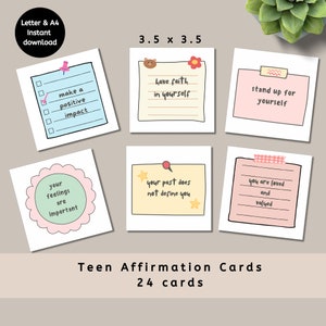 Tarjetas de afirmaciones positivas para adolescentes, afirmaciones de salud mental para adolescentes, tarjetas imprimibles, autoestima para adolescentes, notas adhesivas, ideas de regalos para adolescentes