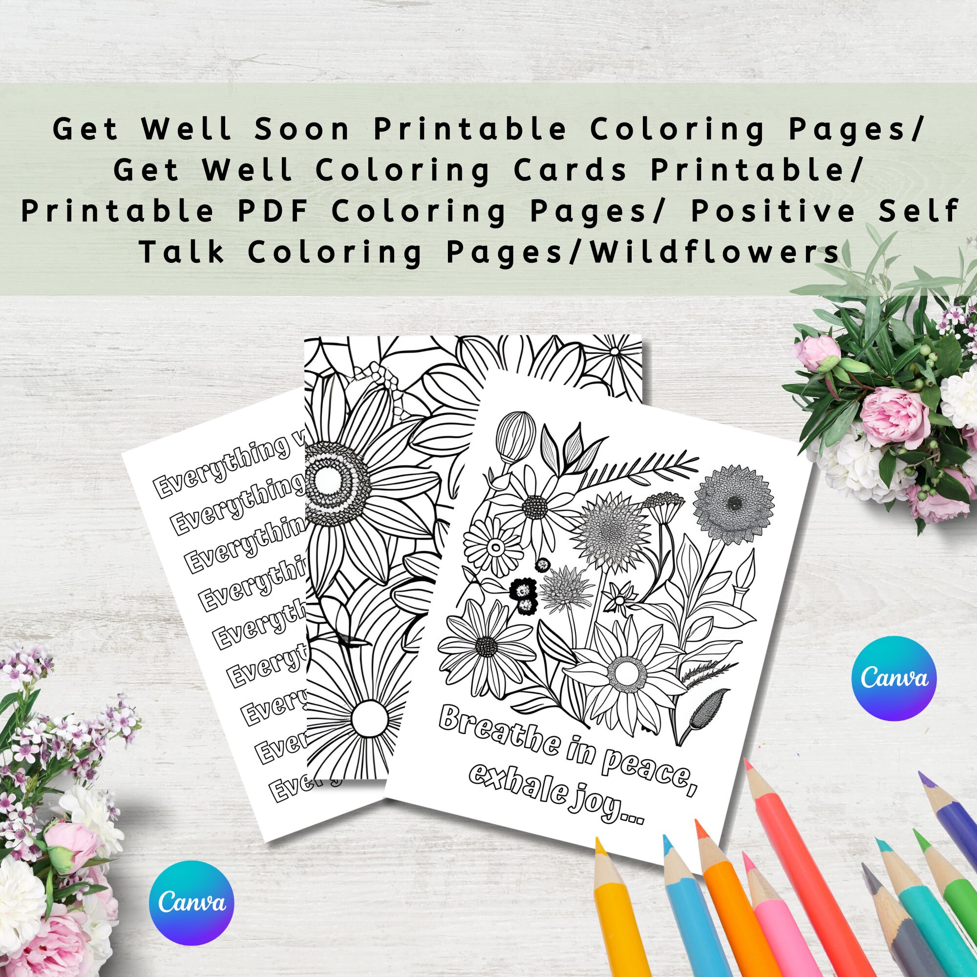 Get Well Soon Printable Coloring Pages / Get Well Coloring - Etsy