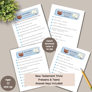 New Testament Bible Trivia Game, Printable Sunday School Activity, PDF Download