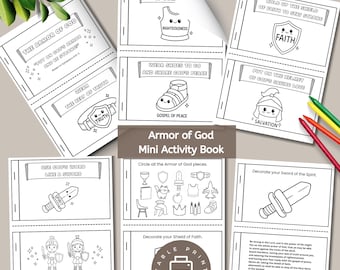 Armor of God Printable Activity Sheets, Mini Coloring Pages, Bible Lessons for Kids, Sunday School Printable, Christian Homeschool Lessons