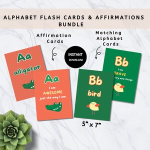 Alphabet Affirmationskarten Bundle, druckbare Affirmationskarten für Studenten und Alphabet Flash Cards Bundle, Lern-Lernkarten-Set