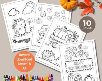 Thanksgiving Coloring Pages for Kids, Fall Coloring Printable PDF, Autumn Activity