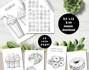 Sweet Food Coloring Pages for Teens,  Fast Food and Pun Dessert Printables