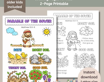 The Parable of the Sower Preschool Coloring Activity Pages, Parables of Jesus, Printable Sunday School Bible Lesson for Kids