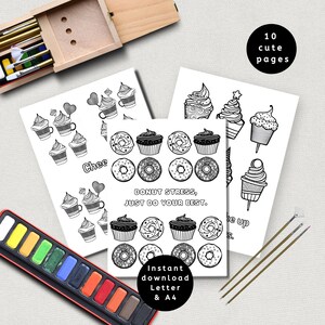 Sweets Coloring Page, Simple Coloring Pages for Teens, Perfect Gift for Teenager,  Junk Food Coloring Pages, Cute Dessert, Kawaii Dessert