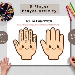 Prayer Bible Lesson Activity Kit, Printable Five Finger Guide and ...