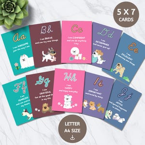 Alphabet Affirmationskarten, positive Schreibschrift ABC Lernkarten mit Hunden, digitaler Download