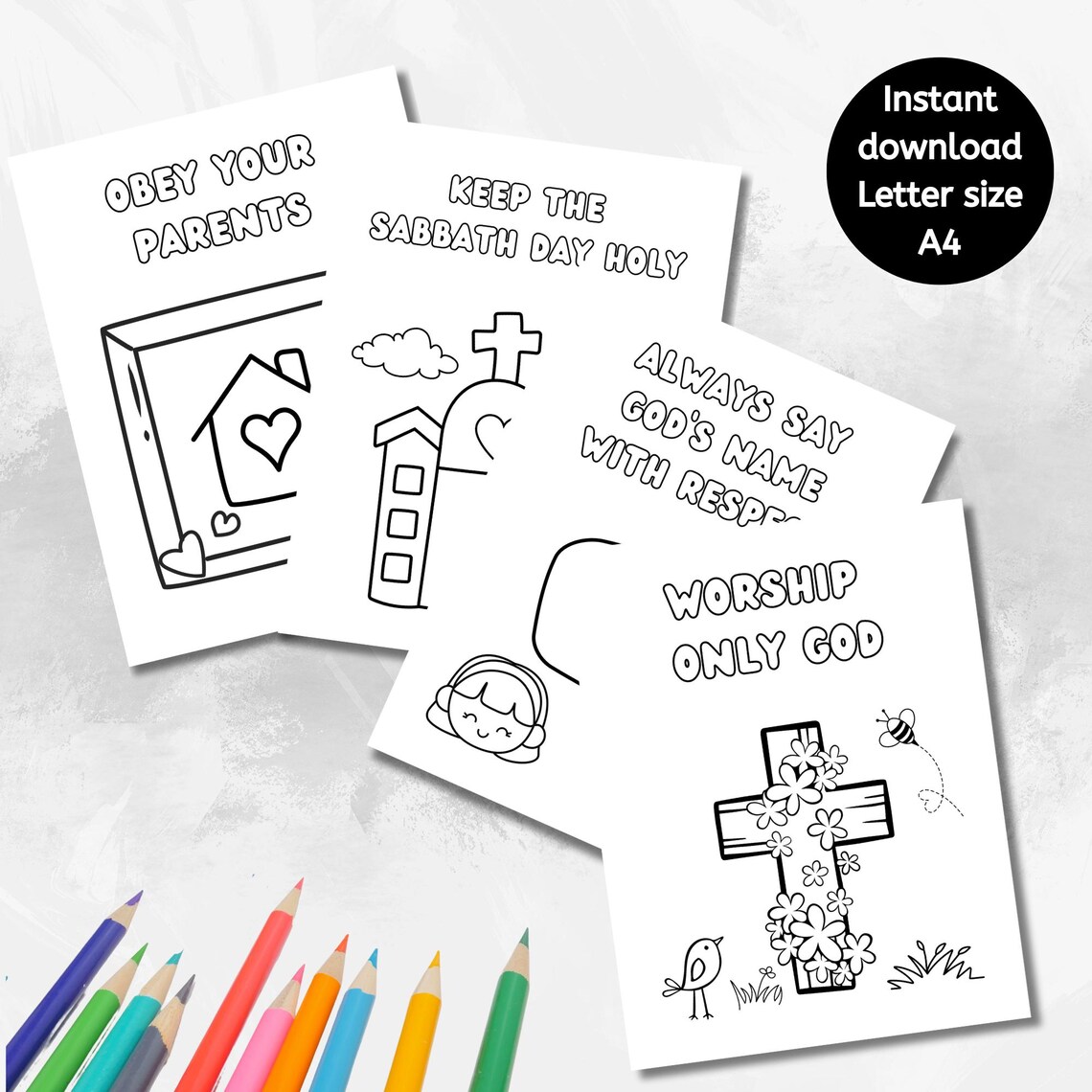 Ten Commandments for Kids Printable Coloring Pages, Bible Verse ...
