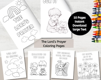 Lord&#39;s Prayer Coloring Pages Preschool, Our Father Digital Download, Sunday School Craft,  Printable Christian Homeschool Activity Sheets
