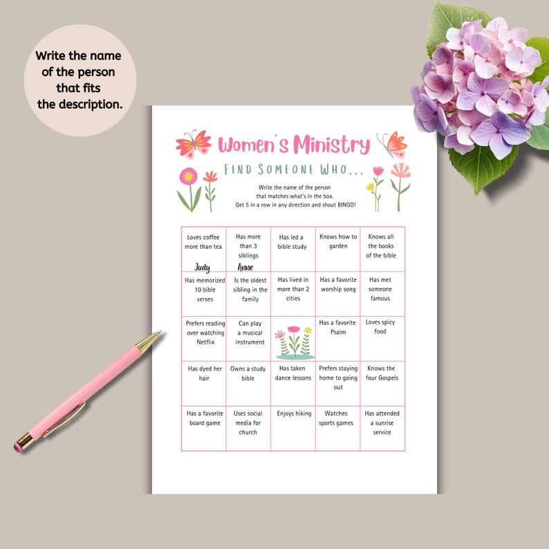 Women's Ministry Find Someone Who Game, Icebreaker Bible Activity, Find ...