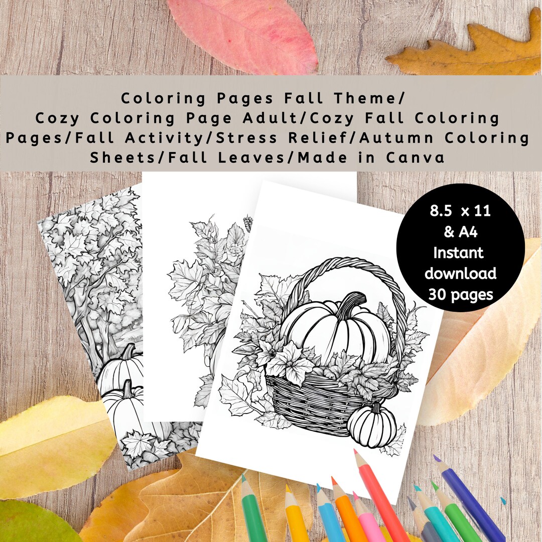 Coloring Pages Fall Theme Cozy Coloring Page Adult Autumn - Etsy