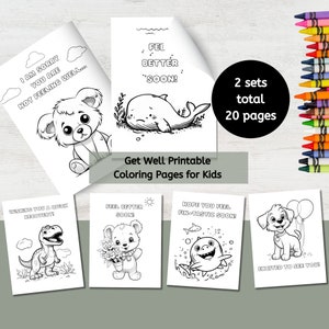 Páginas para colorear imprimibles de "Mejórate pronto", "Mejórate pronto" para niños, páginas para colorear imprimibles de tarjetas de "Mejórate pronto" para niños para la recuperación, 20 páginas, 2 juegos