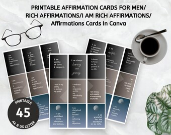 Affirmation Cards Deck for Men, Printable Uplifting Quotes for Self-Love, Daily Motivation, Gifts for Him