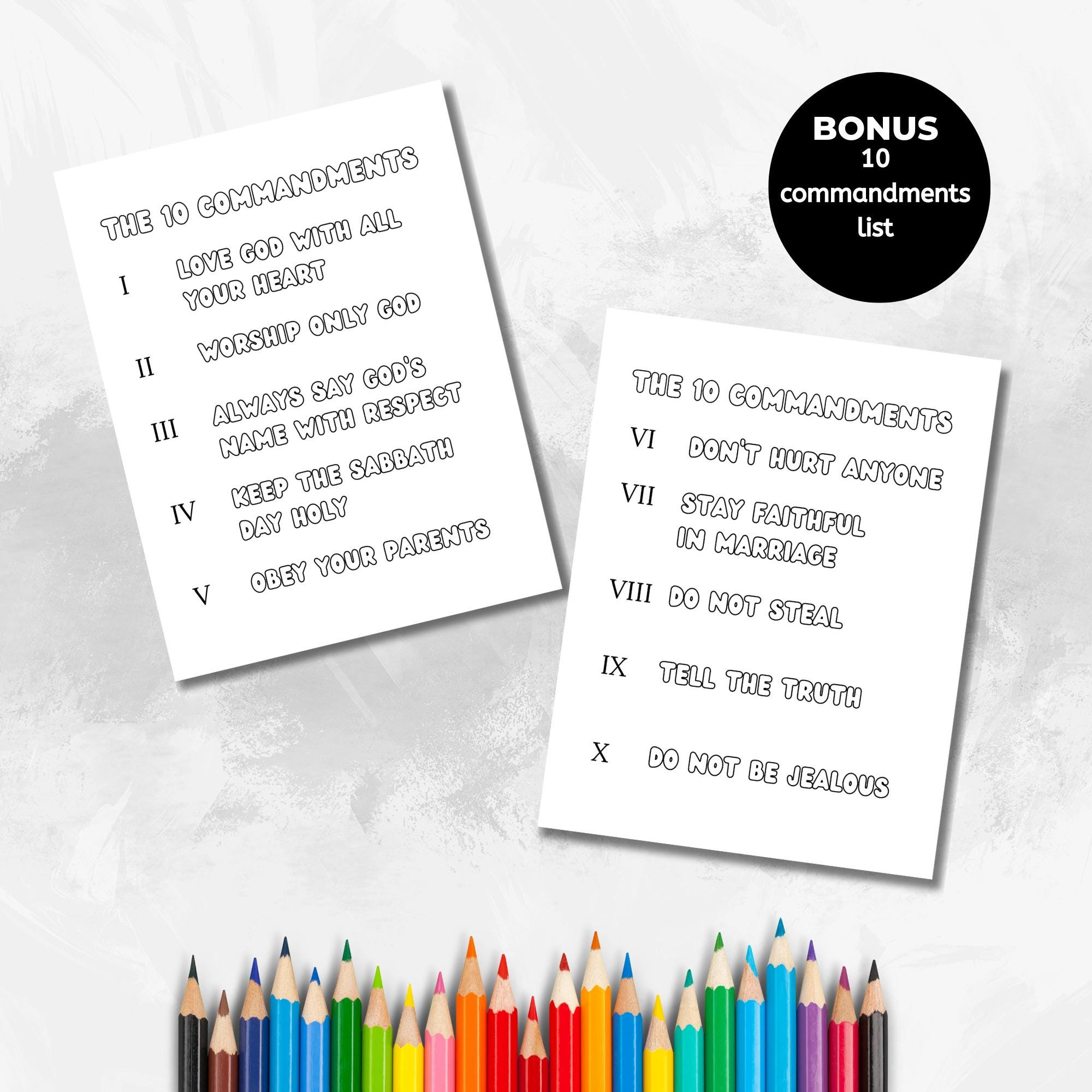 Ten Commandments for Kids Printable Coloring Pages, Bible Verse ...