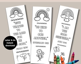 Christian Bookmarks for Kids to Color, Printable Scripture Activity, Fun Sunday School Craft for Children