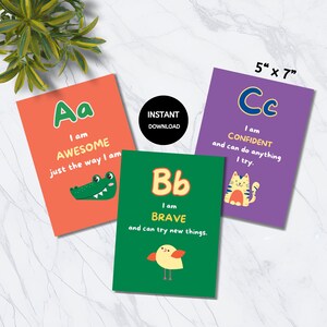 Stazione di affermazione per la scuola materna, decorazione per l'aula, carte di affermazione dell'alfabeto, carte 5 x 7, download immediato, schede stampabili