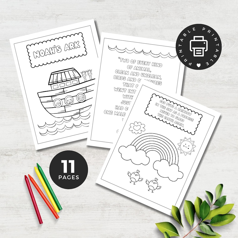 Noah's Ark Coloring Pages, Bible Story Printable PDF - Etsy