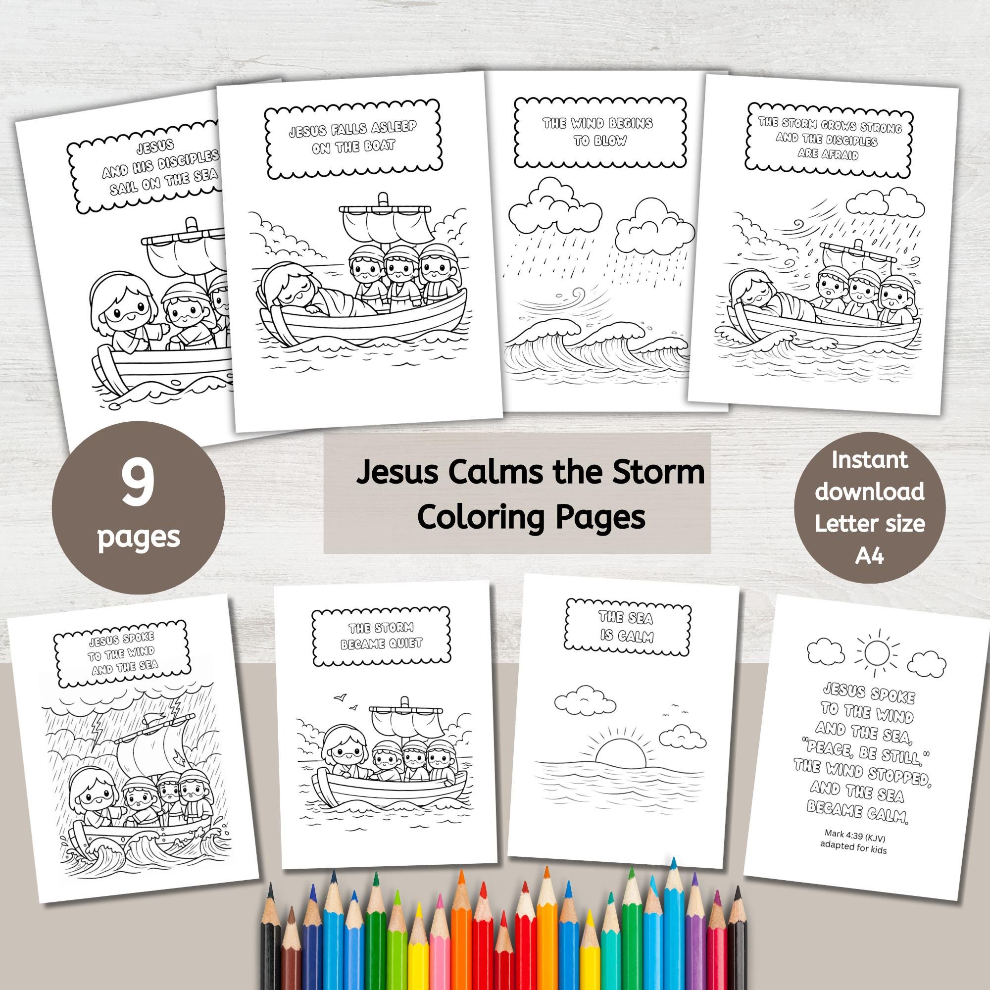 Jesus Calms the Storm Coloring Pages, Bible Story for Kids, Sunday ...