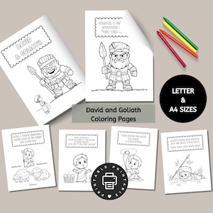 David and Goliath Coloring Pages, Christian Kids Activity, Digital Download