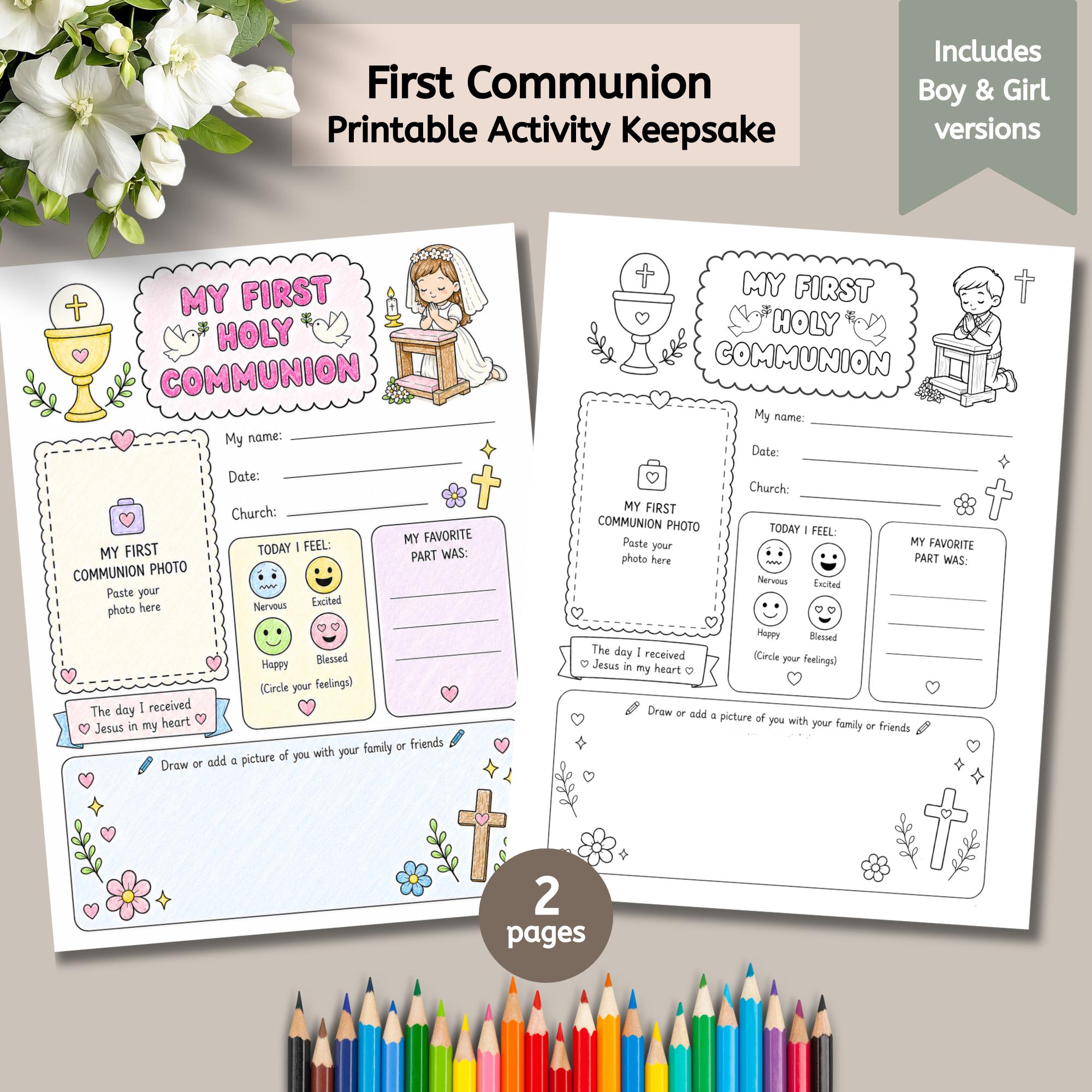 First Communion Keepsake Printable for Kids, Catholic Memory Page ...