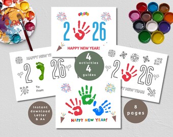 New Year's Handprint Craft, Printable Baby Footprint Activity, DIY 2026 Keepsake