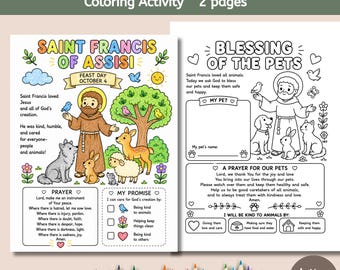 St Francis of Assisi Prayer, Saint Coloring Pages, Pet Blessing Worksheet, Catholic Kids Printable, Catechism Lesson
