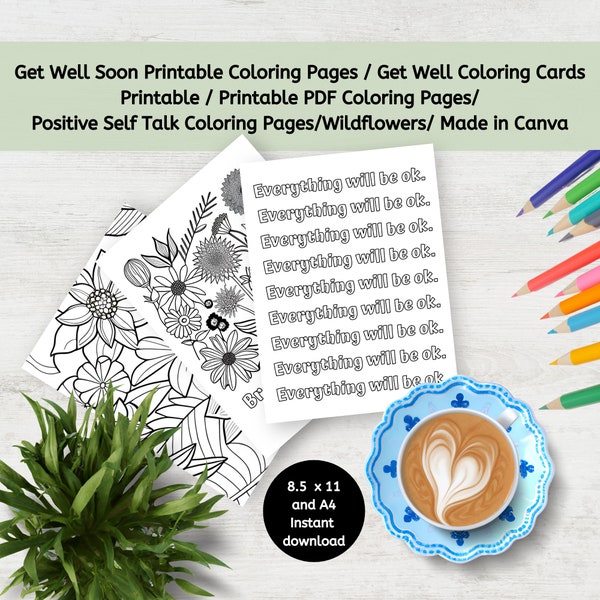 Get Well Soon Printable Coloring Pages / Get Well Coloring Cards Printable / Printable PDF Coloring Pages/Positive Self Talk Coloring Pages