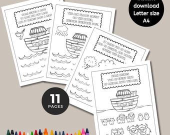 Páginas para colorear del Arca de Noé, historia bíblica imprimible en PDF