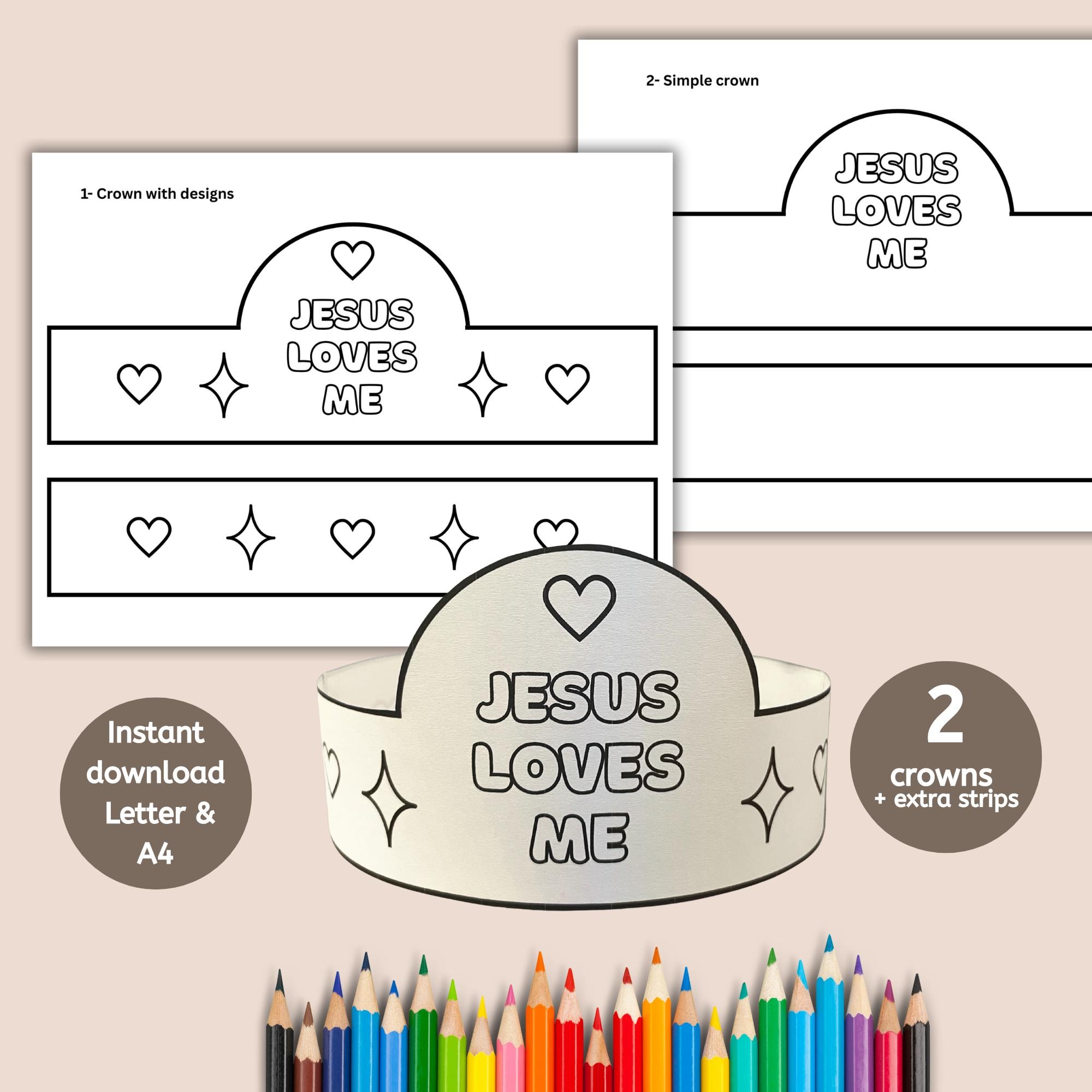 Jesus Loves Me Paper Crown for Preschool, Printable Bible Craft, Sunday ...