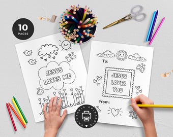 Jesus Loves Me Preschool Bible Coloring Pages, Fun Sunday School Craft, Kids Activity Sheets & Doodles