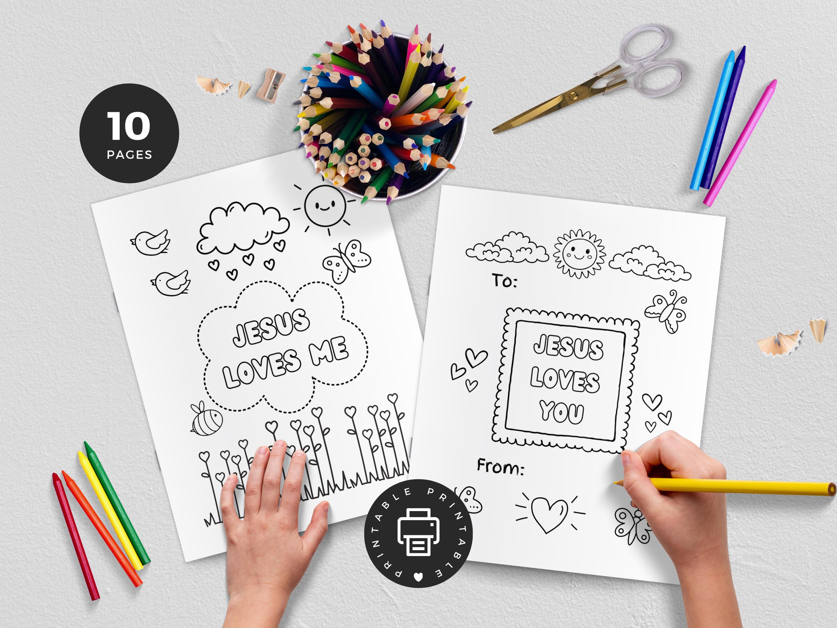Jesus Loves Me Preschool Bible Coloring Pages, Fun Sunday School Craft, Kids Activity Sheets & Doodles