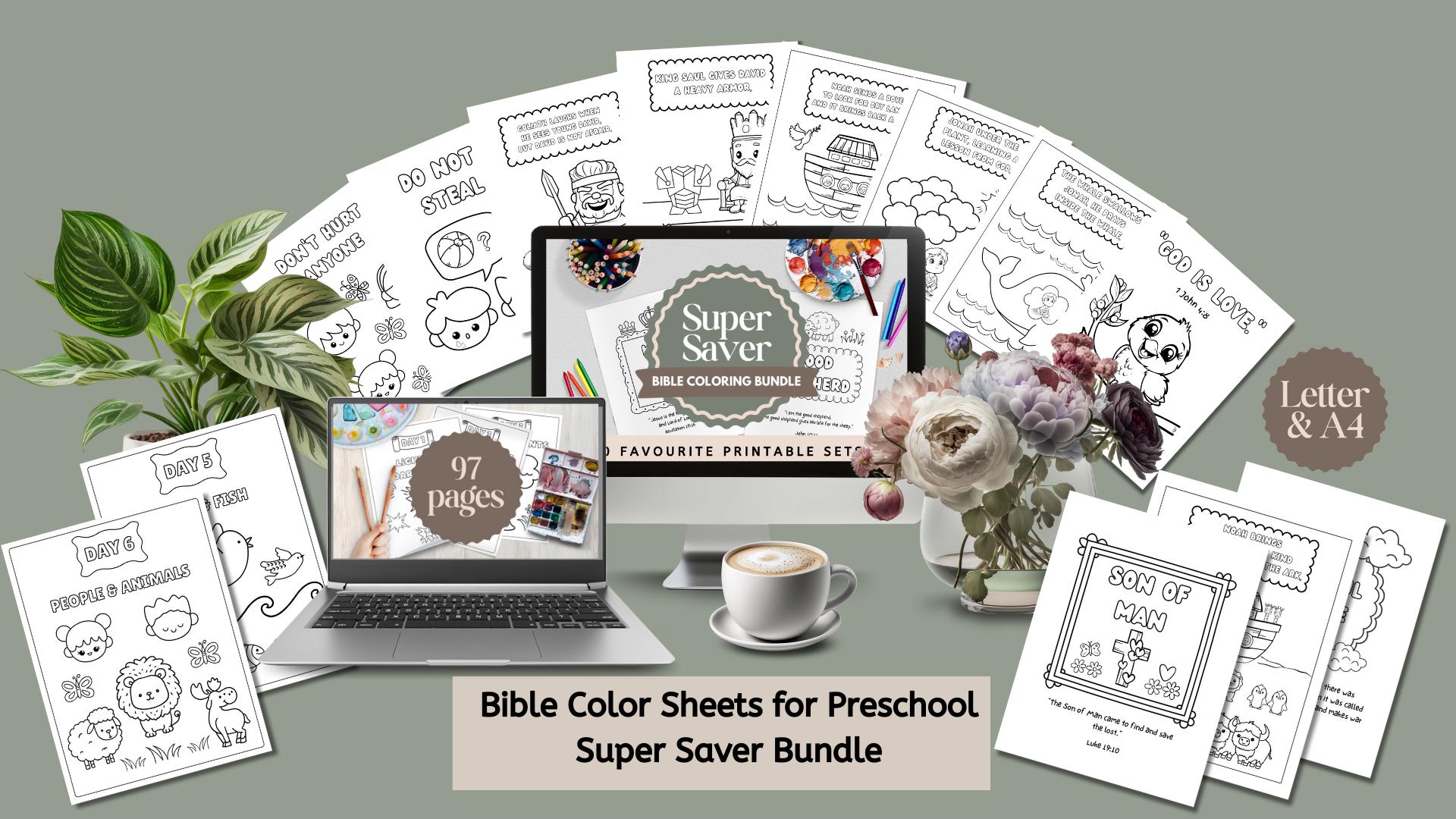 Kid's Bible Story Coloring Pages, Bible Activity Sheets for Kids