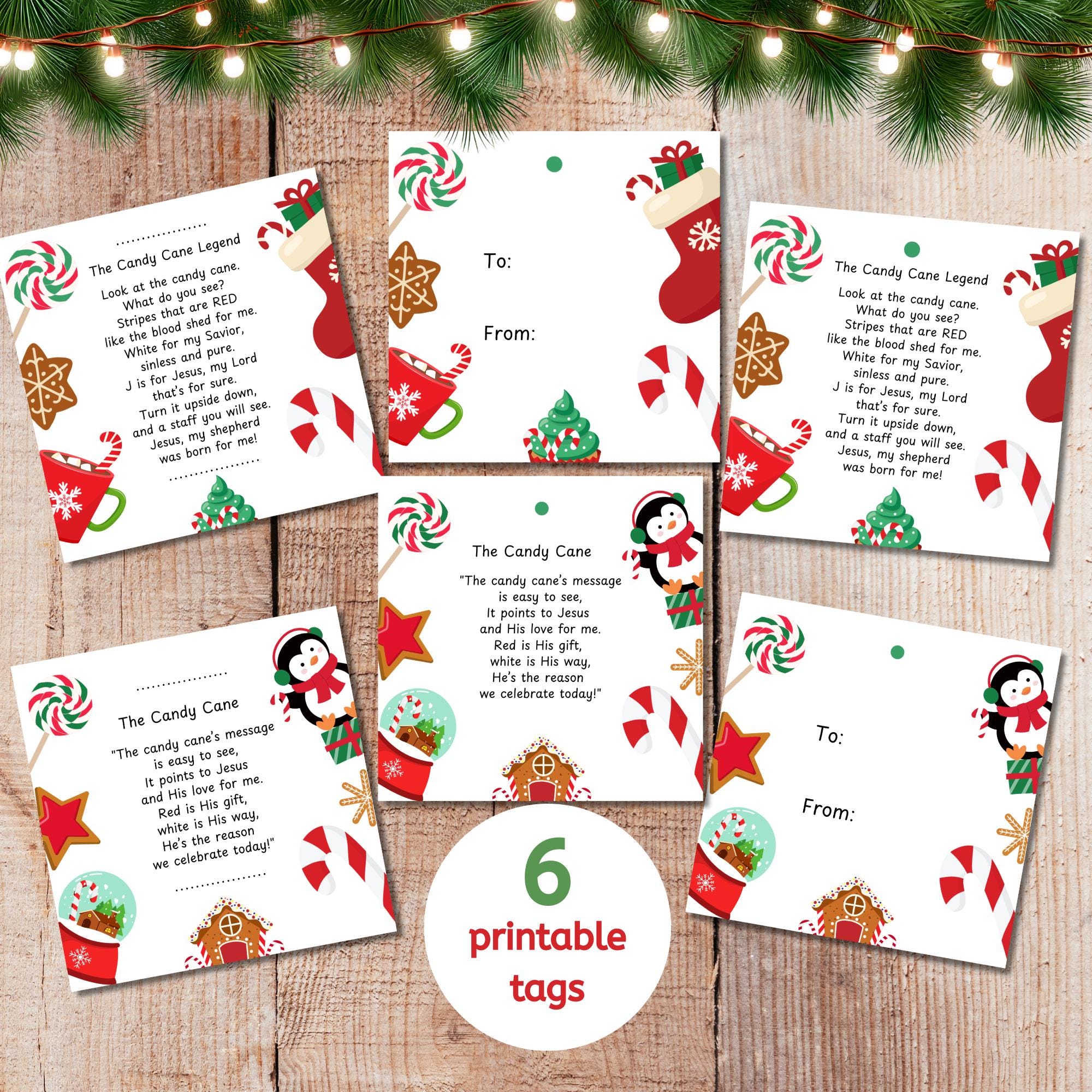 Legend of the Candy Cane Tags, Printable Gift Tag, Christmas Poem ...