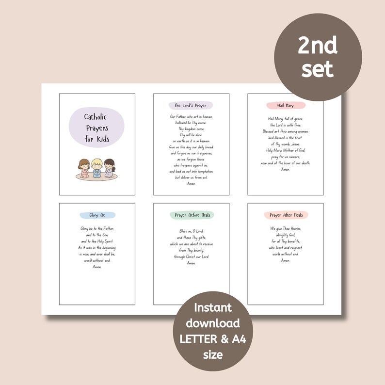 Printable Catholic Prayer Cards for Kids, First Holy Communion Gift and ...