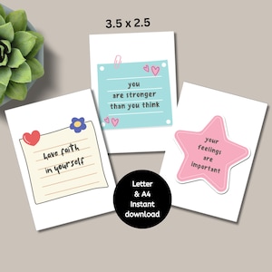Positieve bevestigingskaarten voor tieners, bevestigingen geestelijke gezondheid tieners, afdrukbare kaarten, zelfrespect tieners, plakbriefje bevestiging meisjes