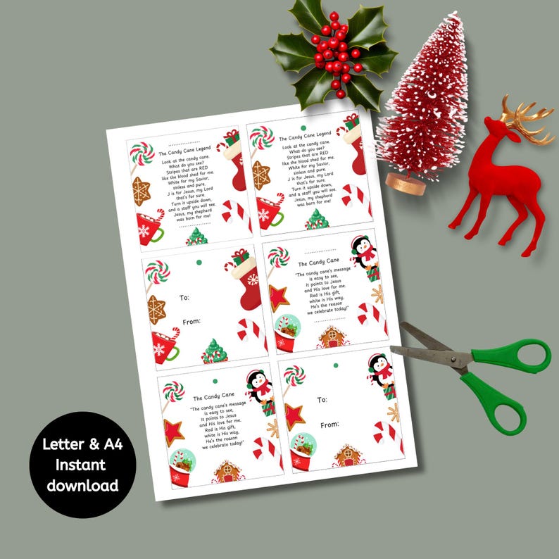 Legend of the Candy Cane Tags, Printable Gift Tag, Christmas Poem ...