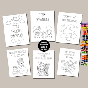 Our Father Coloring Pages, The Lord&#39;s Prayer Digital Download, Preschool Sunday School Coloring Sheets, Printable Prayer for Kids