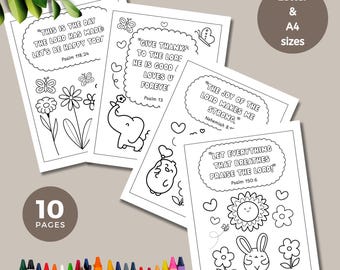 Bible Verse Coloring Pages for Kids, Set of 10, Christian Printable, Sunday School Activity