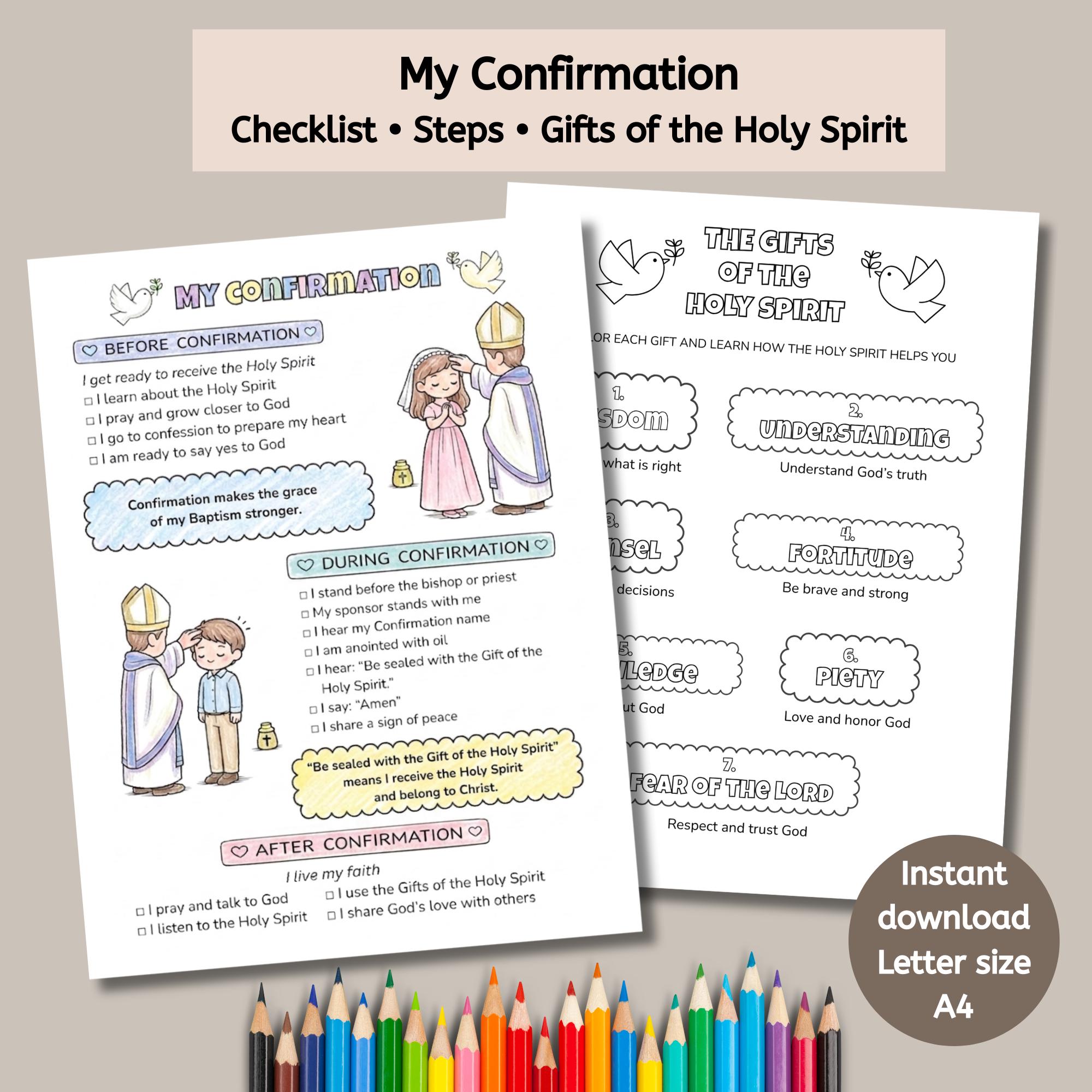 Confirmation Printable for Kids, Catholic Checklist & Gifts of the Holy ...
