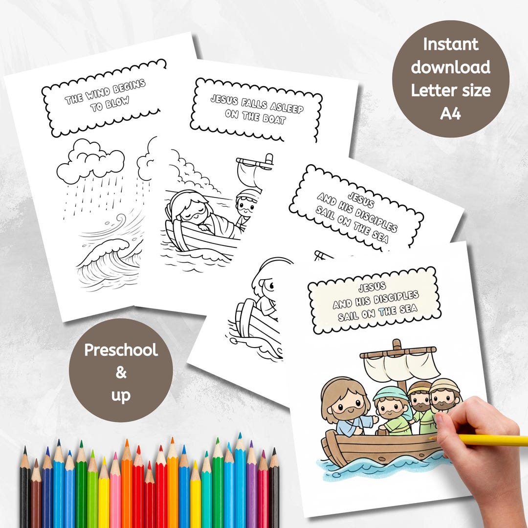 Jesus Calms the Storm Coloring Pages, Bible Story for Kids, Sunday ...