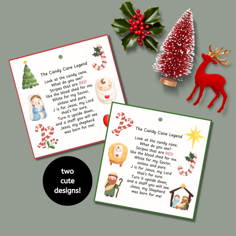 Catholic Christmas Gift Tags, Legend of the Candy Cane Poem Printable ...