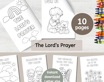 Lord's Prayer Coloring Pages Preschool, Our Father Digital Download, Sunday School Craft,  Printable Christian Homeschool Activity Sheets