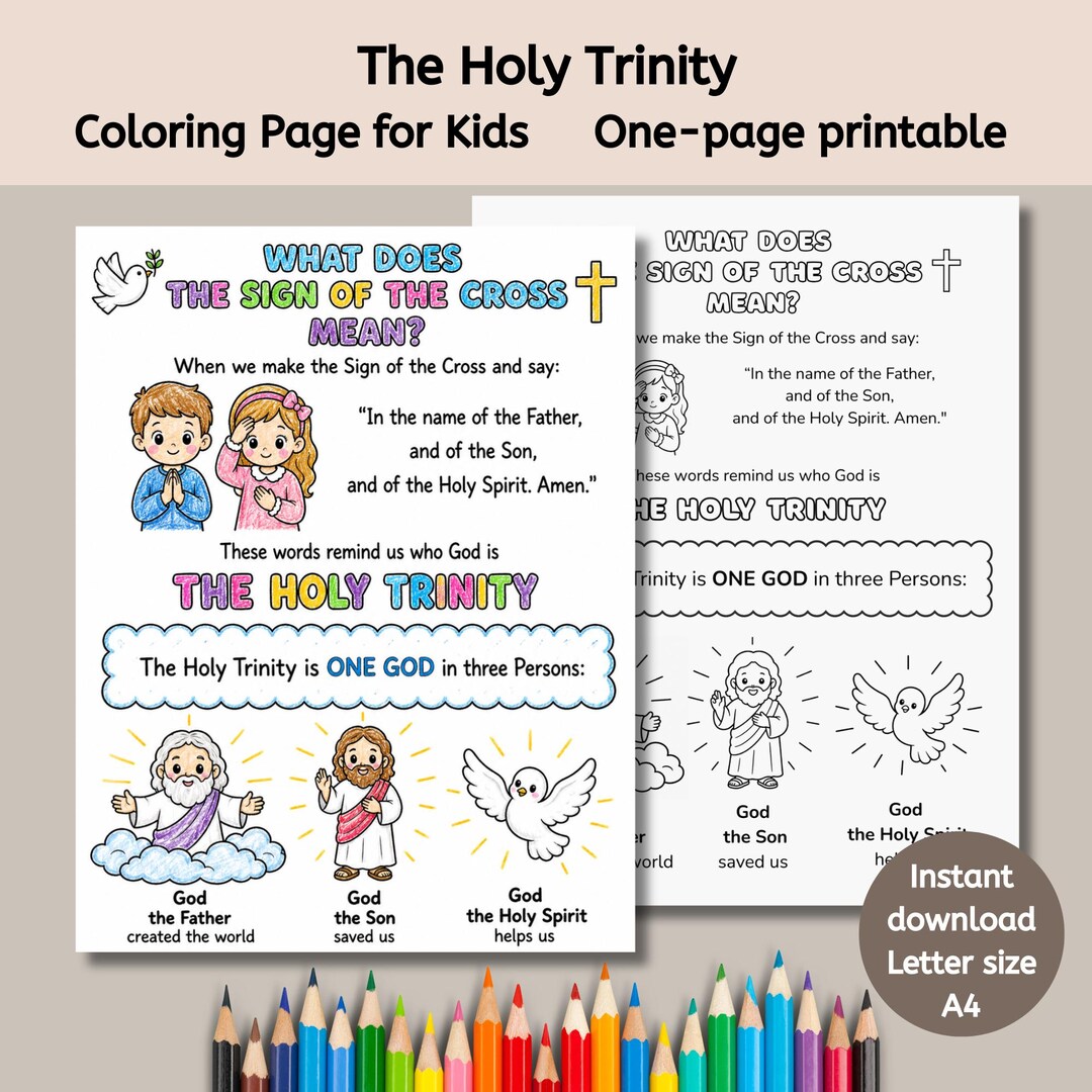Holy Trinity Coloring Page for Kids, Sign of the Cross Printable ...