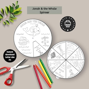 Jonah and the Whale Coloring Craft, Bible Story Spinner Wheel PDF