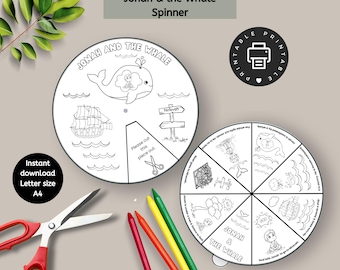 Jonah and the Whale Coloring Craft, Bible Story Lesson Wheel PDF