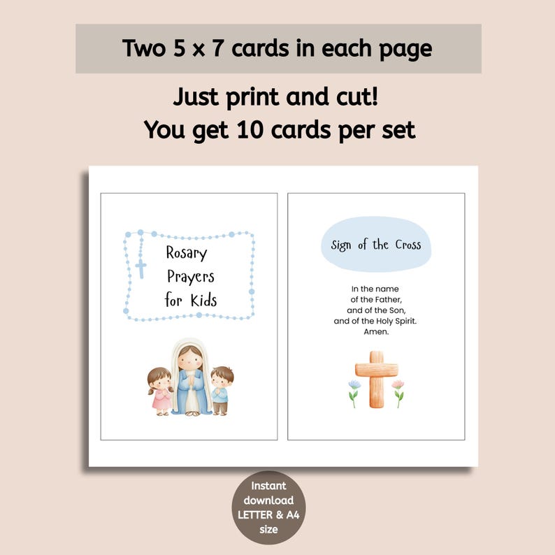 How to Pray the Rosary Cards for Kids, Catholic Printable Prayer Cards ...