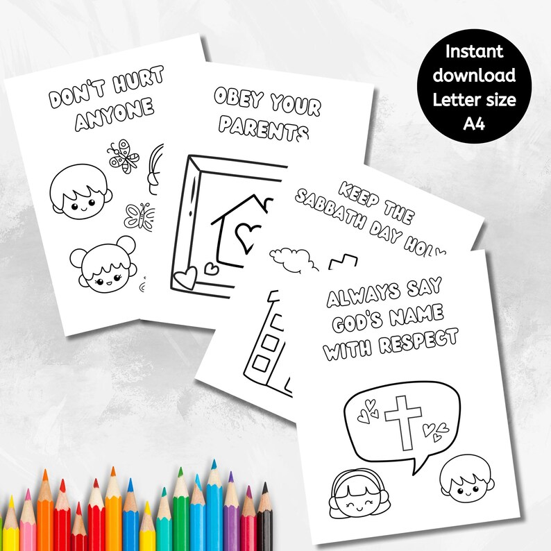 Ten Commandments for Kids Printable Coloring Pages, Bible Verse ...